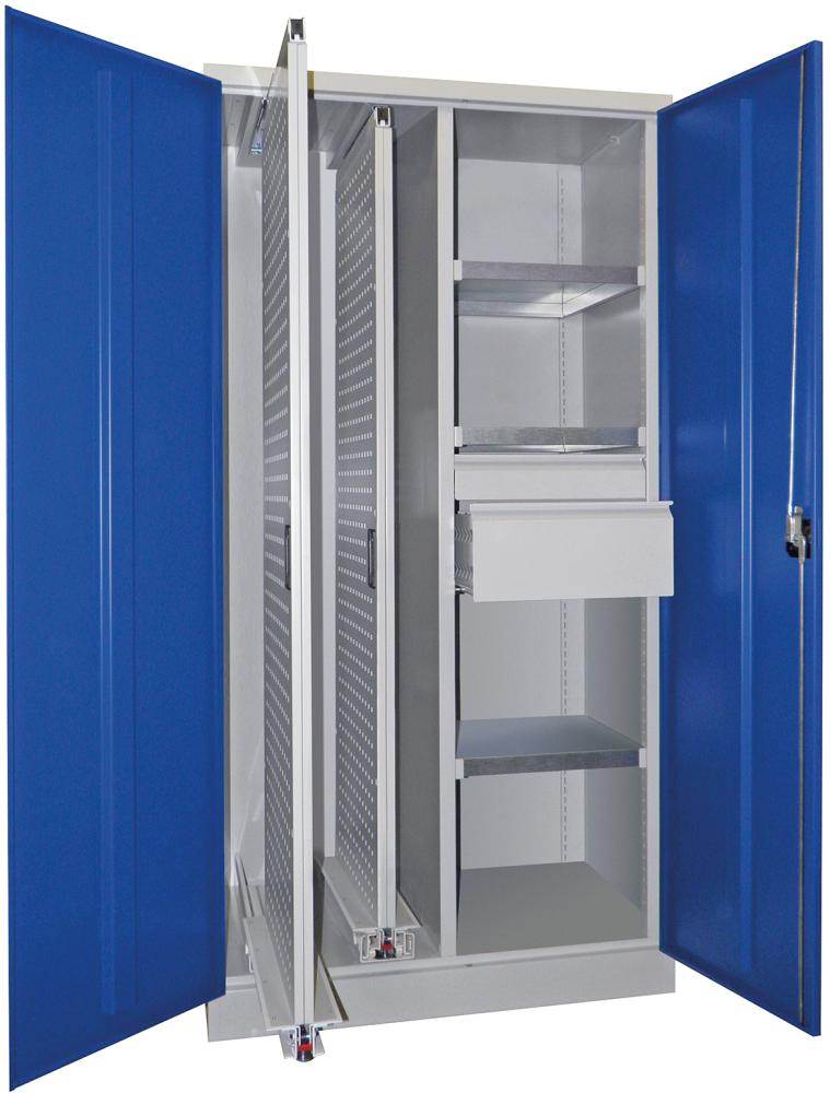 Produktbild Pavoy Vertikalauszugsschrank 2 Auszüge 3 Böden 2 Schubladen lichtgrau lichtblau