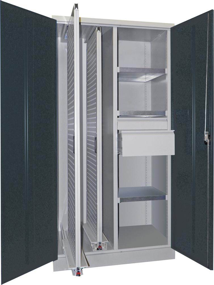 Produktbild Pavoy Vertikalauszugsschrank 2 Auszüge 3 Böden 2 Schubladen lichtgrau anthrazit