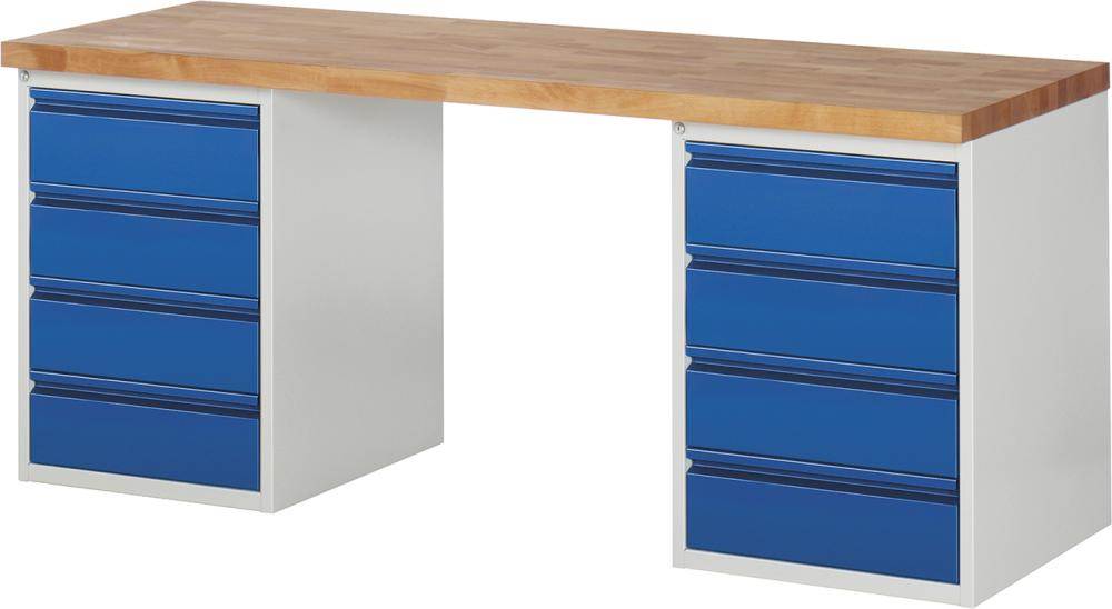 Produktbild RAU Werkbank BASIC 7 2000x700x840mm 8x180mm Schubladen Buche massiv
