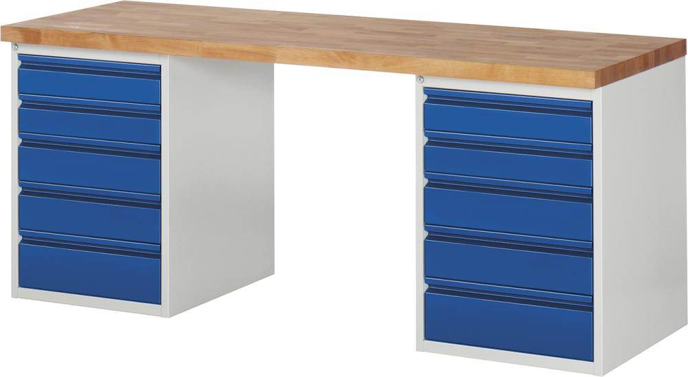 Produktbild RAU Werkbank BASIC 7 Buche massiv 1500x700x840mm 10 Schubladen