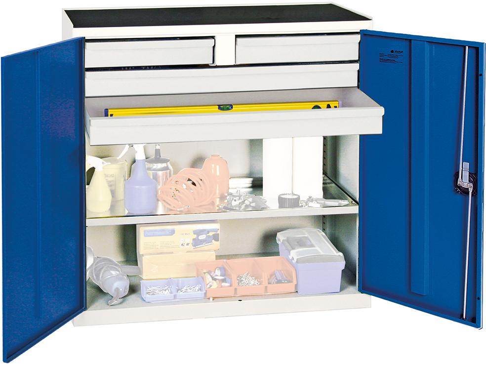 Produktbild Stumpf Werkzeugschrank S2000 lichtgrau enzianblau 4 Schubladen 1 Fachboden