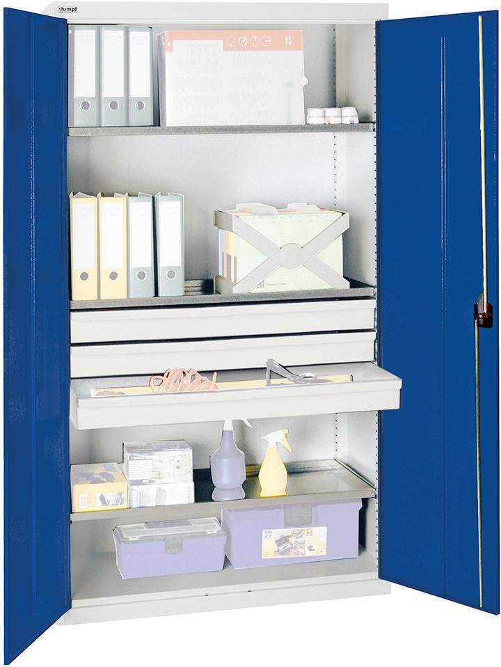 Produktbild Stumpf Werkzeugschrank S2000 lichtgrau enzianblau 3 Fachböden 3 Schubladen