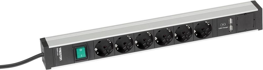 Produktbild Treston Energieleiste mit 6 Steckdosen und Schalter sowie 2 USB