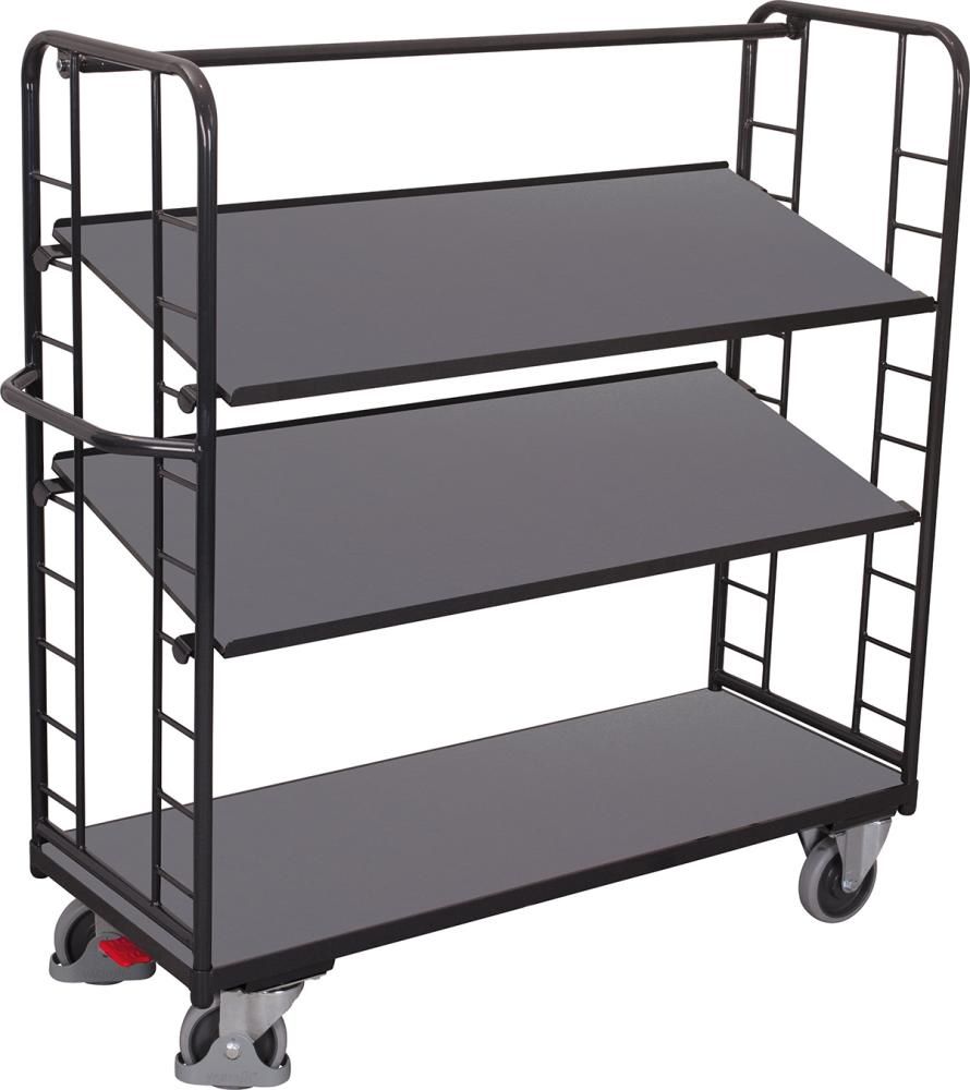 Produktbild VARIOfit Etagenwagen 3 Holzböden 1805 x 650 x 1575 mm sw 640.201 AG