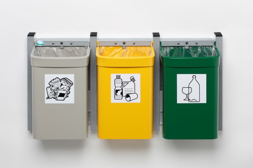 Produktbild Var Abfallsammler Wandgerät G3 3er Kombination Pictogrammaufkleber grün gelb grau