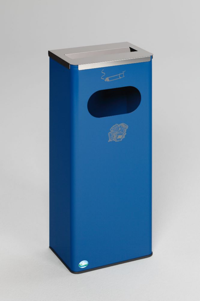 Produktbild Var Ascher Abfallsammler enzianblau 32 Liter Abdeckung Edelstahl poliert