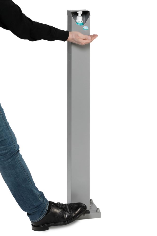 Produktbild Var Handdesinfektionsspender HDS 120 mit Pedal silber beschichtet ohne Flasche bild 2