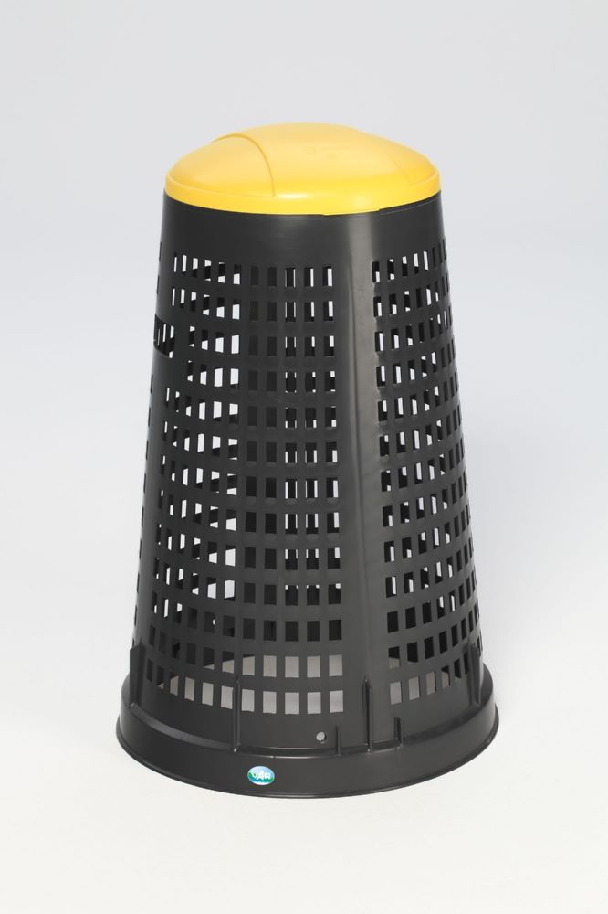 Produktbild Var Korbständer aus Kunststoff schwarz mit Klemmring und Deckel gelb