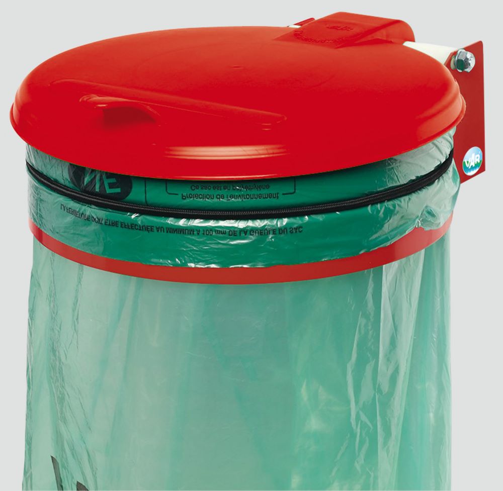 Produktbild VarWandgerät für Müllsäcke mit Kunststoffdeckel rot H 145 mm