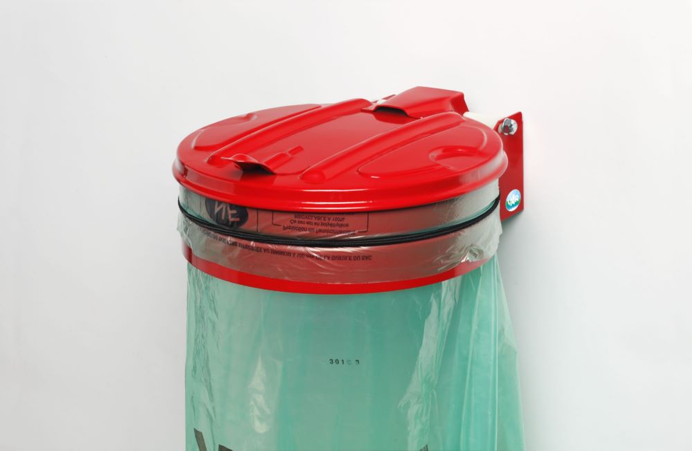 Produktbild Var Wandgerät für Müllsäcke mit Metalldeckel rot H 155 x T 445 mm