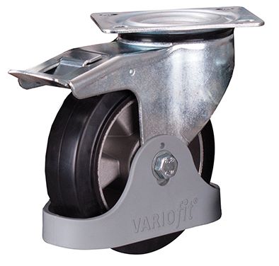 Produktbild Variofit Bremsrolle Elastikvollgummi 160x50mm schwarz mit Fußschutz Traglast 300kg