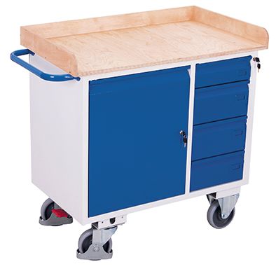 Produktbild Variofit Werkstattwagen 4 Schubladen und Rand blau lichtgrau 1125x610x1040mm