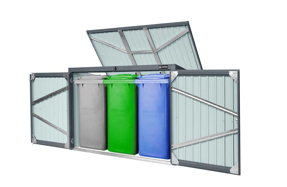 Produktbild Zipper Metall Mülltonnen Box 3 x 240 Liter mit Deckel bild 3